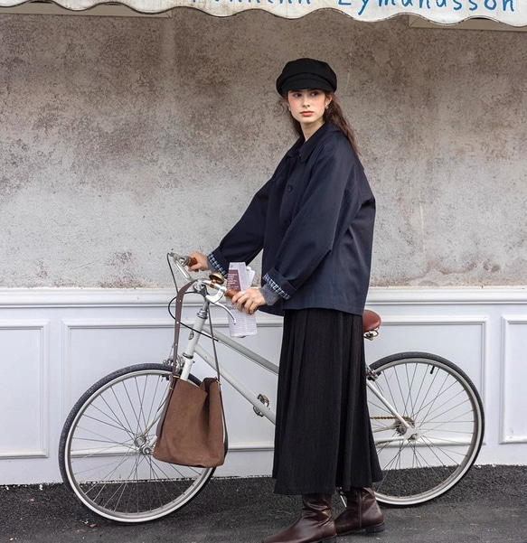 2色 きれいめ オトナ女子のショート丈コート【春秋】ネイビーブルー・ベージュ 15枚目の画像