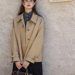 2色 きれいめ オトナ女子のショート丈コート【春秋】ネイビーブルー・ベージュ 2枚目の画像