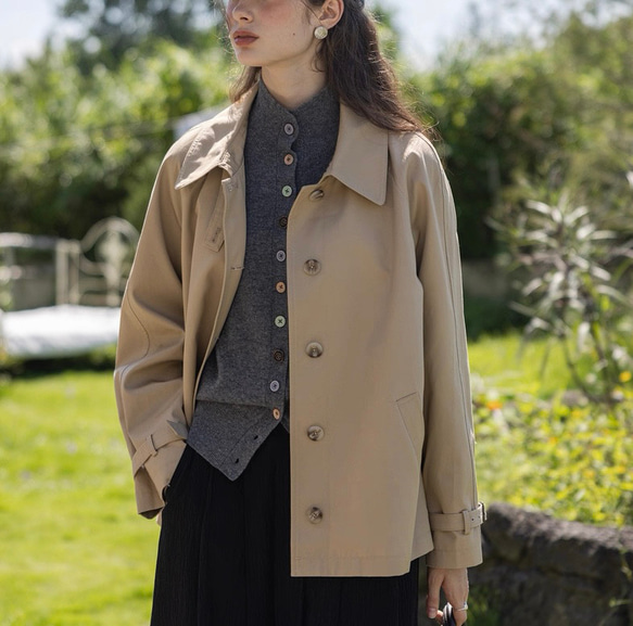 2色 きれいめ オトナ女子のショート丈コート【春秋】ネイビーブルー・ベージュ 17枚目の画像