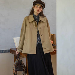 2色 きれいめ オトナ女子のショート丈コート【春秋】ネイビーブルー・ベージュ 12枚目の画像