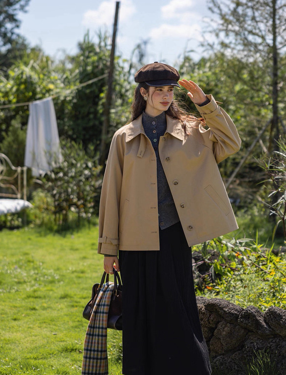 2色 きれいめ オトナ女子のショート丈コート【春秋】ネイビーブルー・ベージュ 16枚目の画像