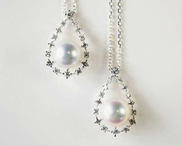 【ルミナ】9-9.5mm天然日本産アコヤ真珠/南洋オーストラリア産ホワイトパールネックレス、18Kゴールド、ダイヤモンド付き、テ 37,895円