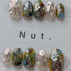 【サイズオーダー】ブルー/イエロー/グリーン/ローズピンク　インクネイル　ニュアンスネイルチップ 1枚目の画像