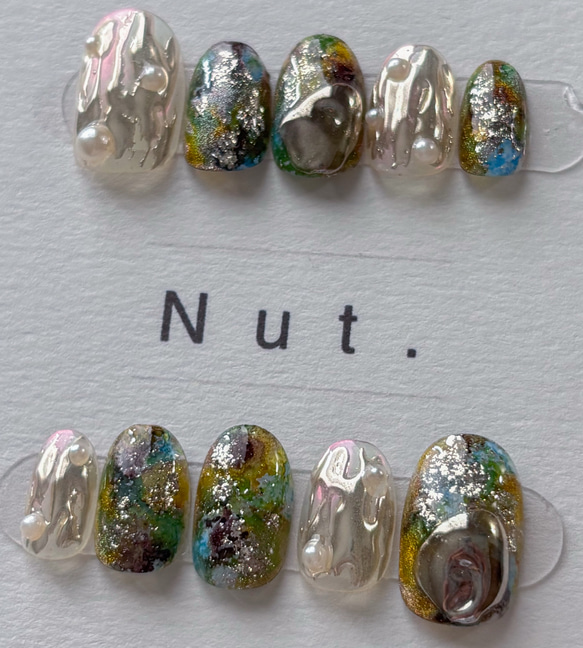 【サイズオーダー】ブルー/イエロー/グリーン/ローズピンク　インクネイル　ニュアンスネイルチップ 1枚目の画像