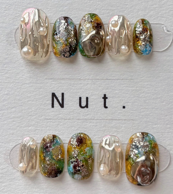 【サイズオーダー】ブルー/イエロー/グリーン/ローズピンク　インクネイル　ニュアンスネイルチップ 2枚目の画像