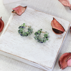 ファルファーレビーズデザインピアスリング・イヤーカフ（グリーンブルー） 2枚目の画像