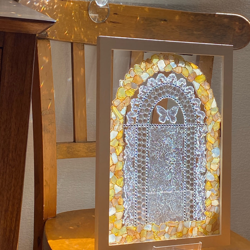 蝶々のアーチゲート A4 ꕤ シェルアート ステンドグラス風 バタフライ