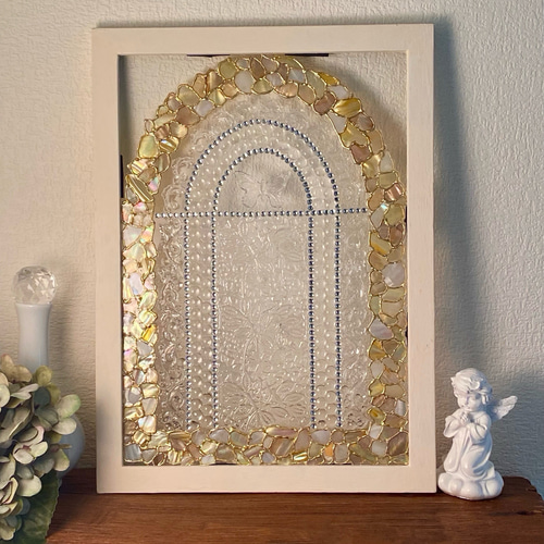 蝶々のアーチゲート A4 ꕤ シェルアート ステンドグラス風 バタフライ