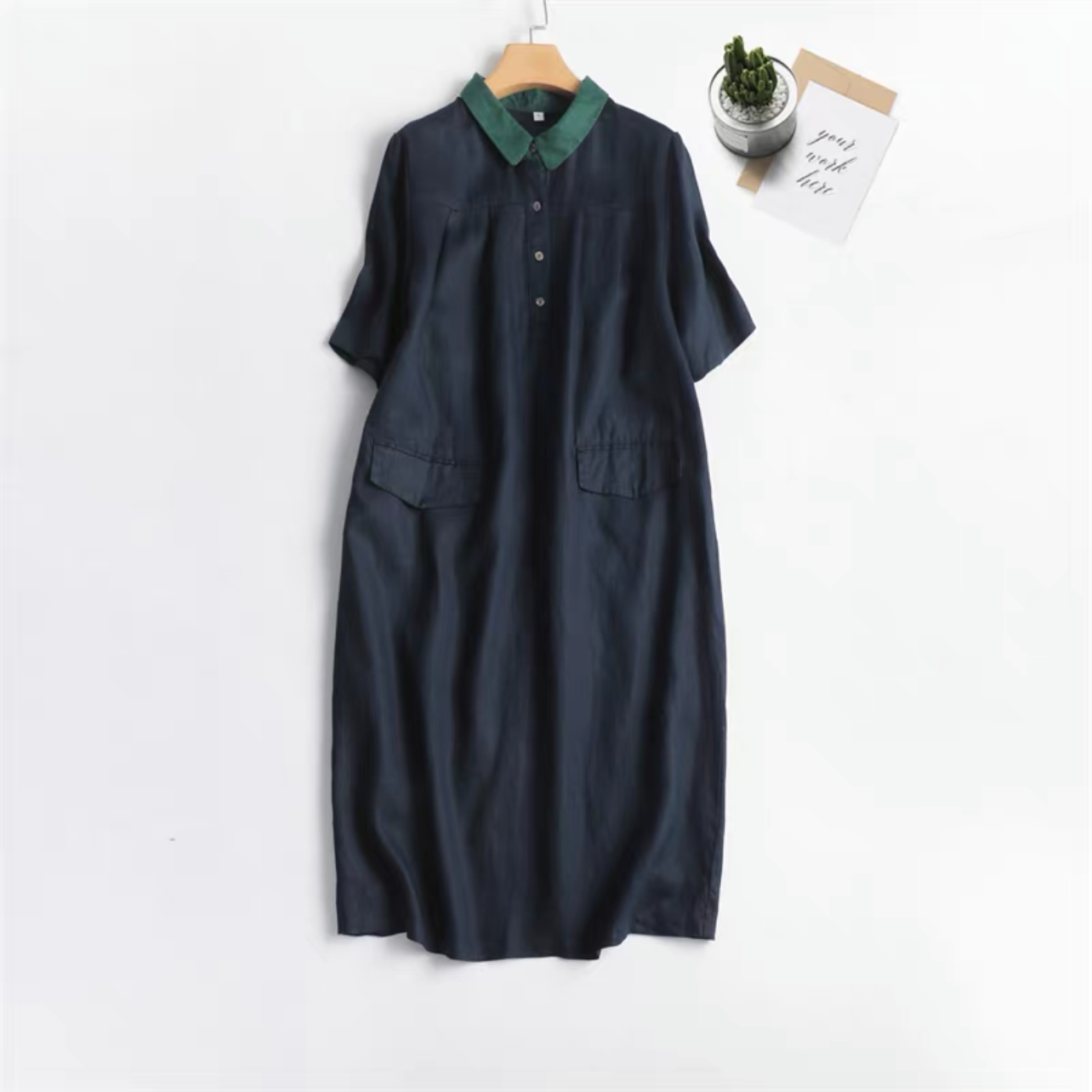 夏ワンピース  ﻿大人カジュアルワンピース 綿麻ワンピース