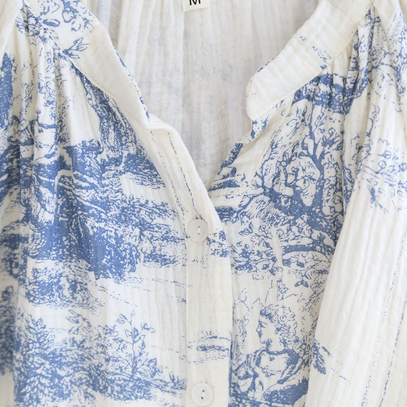 パジャマ レディース 前開き ワンピース 寝巻き 長袖 ネグリジェ 部屋着 ダブルガーゼ ロングカーディガン 3枚目の画像