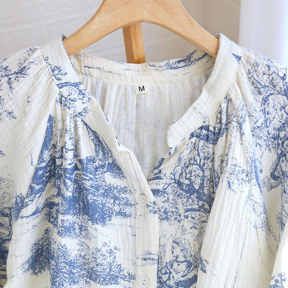 パジャマ レディース 前開き ワンピース 寝巻き 長袖 ネグリジェ 部屋着 ダブルガーゼ ロングカーディガン 7枚目の画像