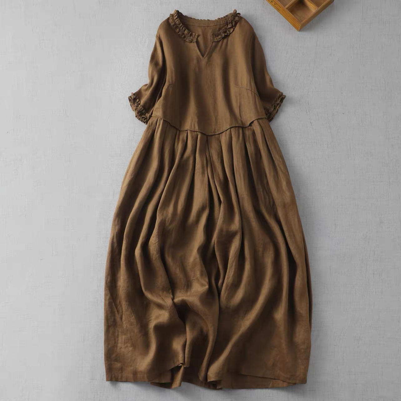 春秋ワンピース  ﻿大人カジュアルワンピース 綿麻ワンピース