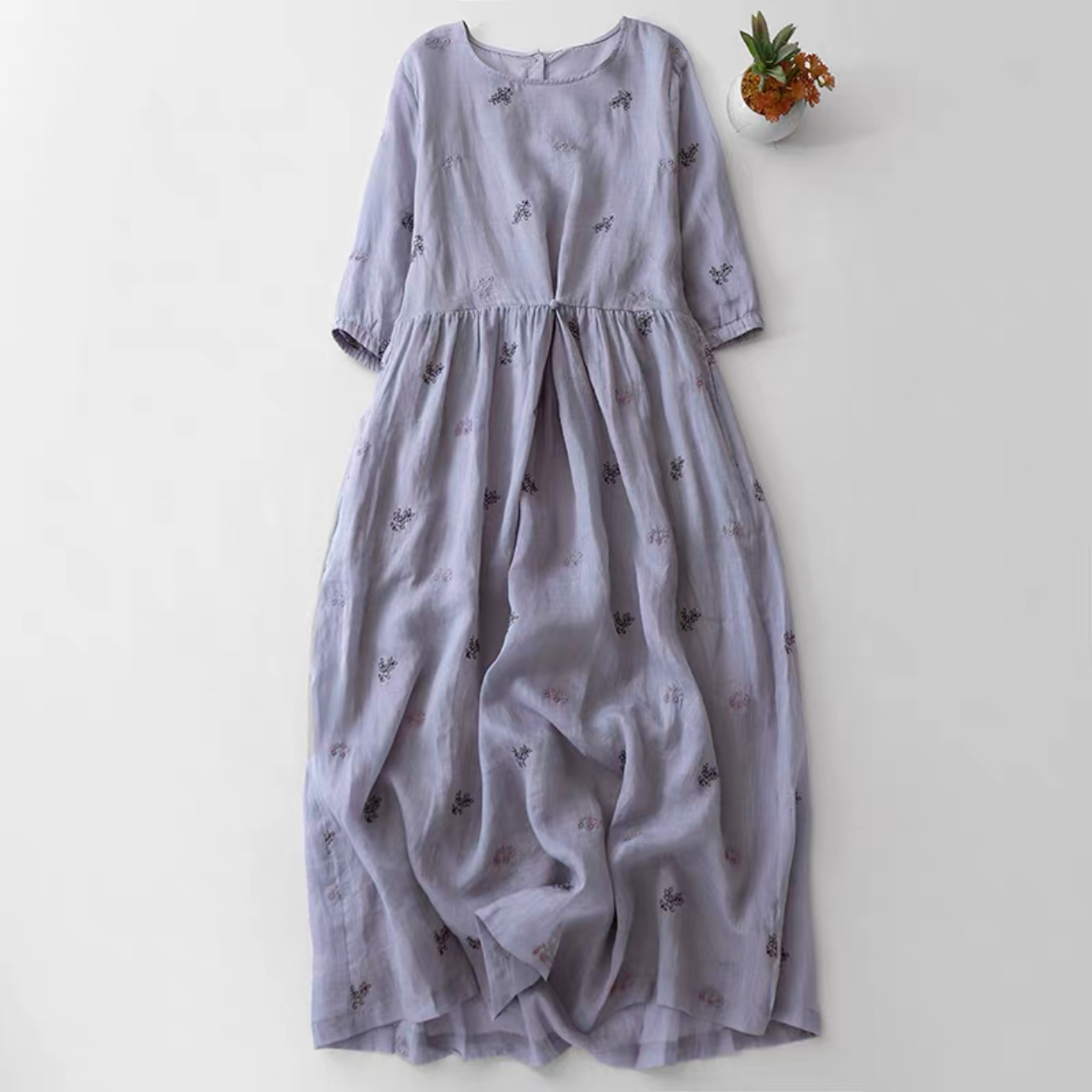 春秋ワンピース  ﻿大人カジュアルワンピース 綿麻ワンピース