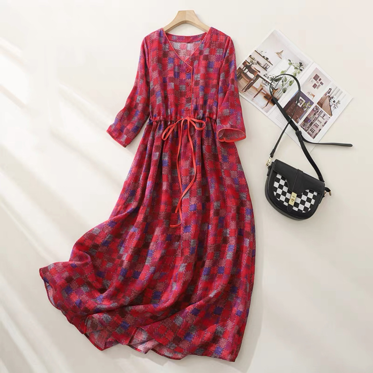 春秋ワンピース  ﻿大人カジュアルワンピース 綿麻ワンピース