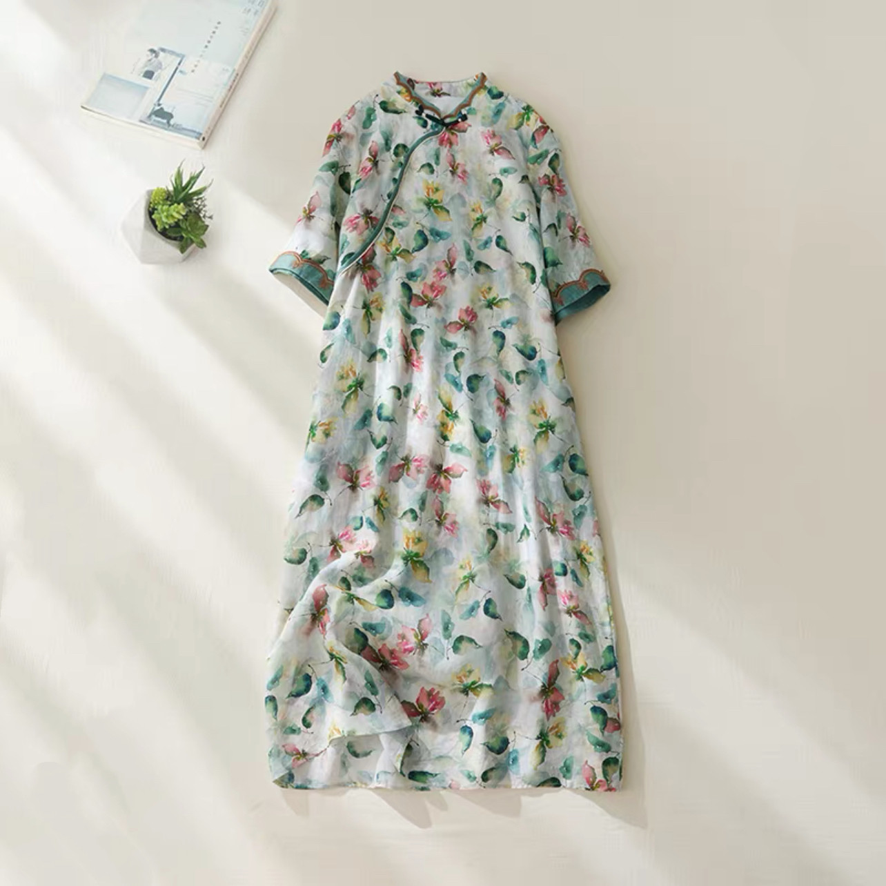 春秋ワンピース  ﻿大人カジュアルワンピース 綿麻ワンピース