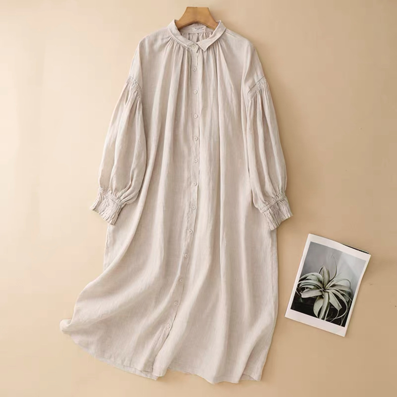 春秋ワンピース  ﻿大人カジュアルワンピース 綿麻ワンピース