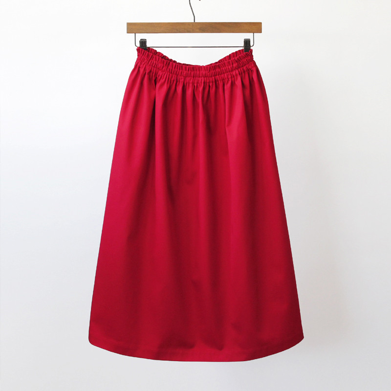 【即納】チノクロス ギャザースカート（ イタリアンレッド ）総丈75cm サイズＳ ポケット付き！