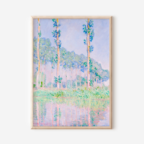 アートポスター 印象派 風景画 ポプラ 水辺 パステルカラー 淡い色合い