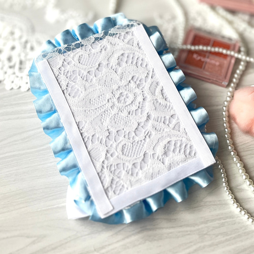 訳あり アウトレット】水色ドット×白レース 硬貨ケース 硬質ケース