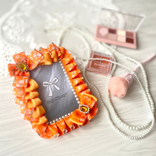 訳ありアウトレット】B7サイズ 硬質ケースデコ オレンジ小花リボン