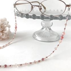 チェコガラス ビーズ メガネチェーン グラスコード メガネストラップ　ライト ピンク 桜色 5枚目の画像
