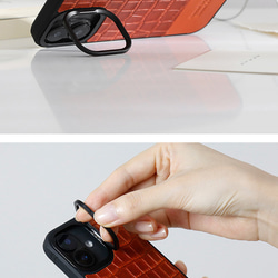 iPhoneケース 栃木レザー クロコ型押し バイカラー MagSafe対応 スマホケース スマホスタンド x2tmr 10枚目の画像