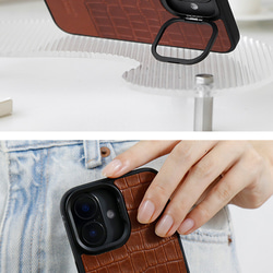 iPhoneケース 栃木レザー クロコ型押し バイカラー MagSafe対応 スマホケース スマホスタンド x2tmr 9枚目の画像