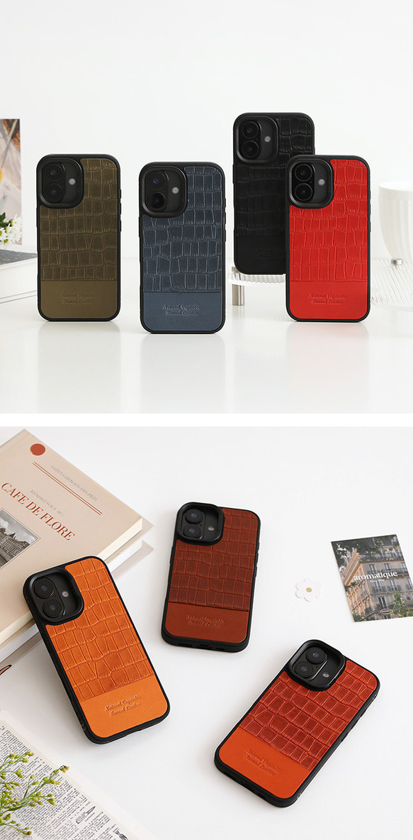 iPhoneケース 栃木レザー クロコ型押し バイカラー MagSafe対応 スマホケース スマホスタンド x2tmr 19枚目の画像