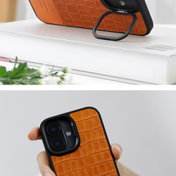 iPhoneケース 栃木レザー クロコ型押し バイカラー MagSafe対応 スマホケース スマホスタンド x2tmr 13枚目の画像