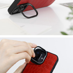 iPhoneケース 栃木レザー クロコ型押し バイカラー MagSafe対応 スマホケース スマホスタンド x2tmr 12枚目の画像