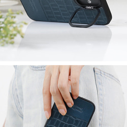 iPhoneケース 栃木レザー クロコ型押し バイカラー MagSafe対応 スマホケース スマホスタンド x2tmr 11枚目の画像