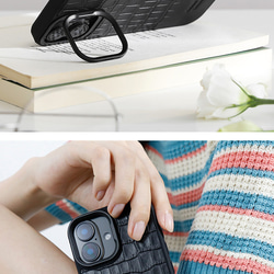 iPhoneケース 栃木レザー クロコ型押し バイカラー MagSafe対応 スマホケース スマホスタンド x2tmr 8枚目の画像