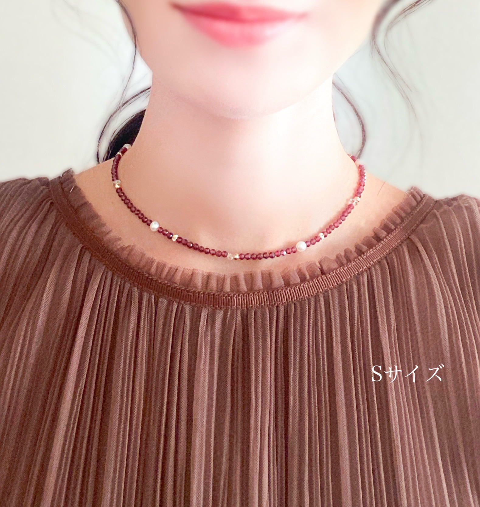 クラシカルに纏う　ガーネットの一連ネックレス　14kgf サージカルステンレス　1月誕生石