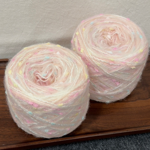 1玉約100g 引き揃え糸 ピンク ドット柄 毛糸 太め糸 モヘア