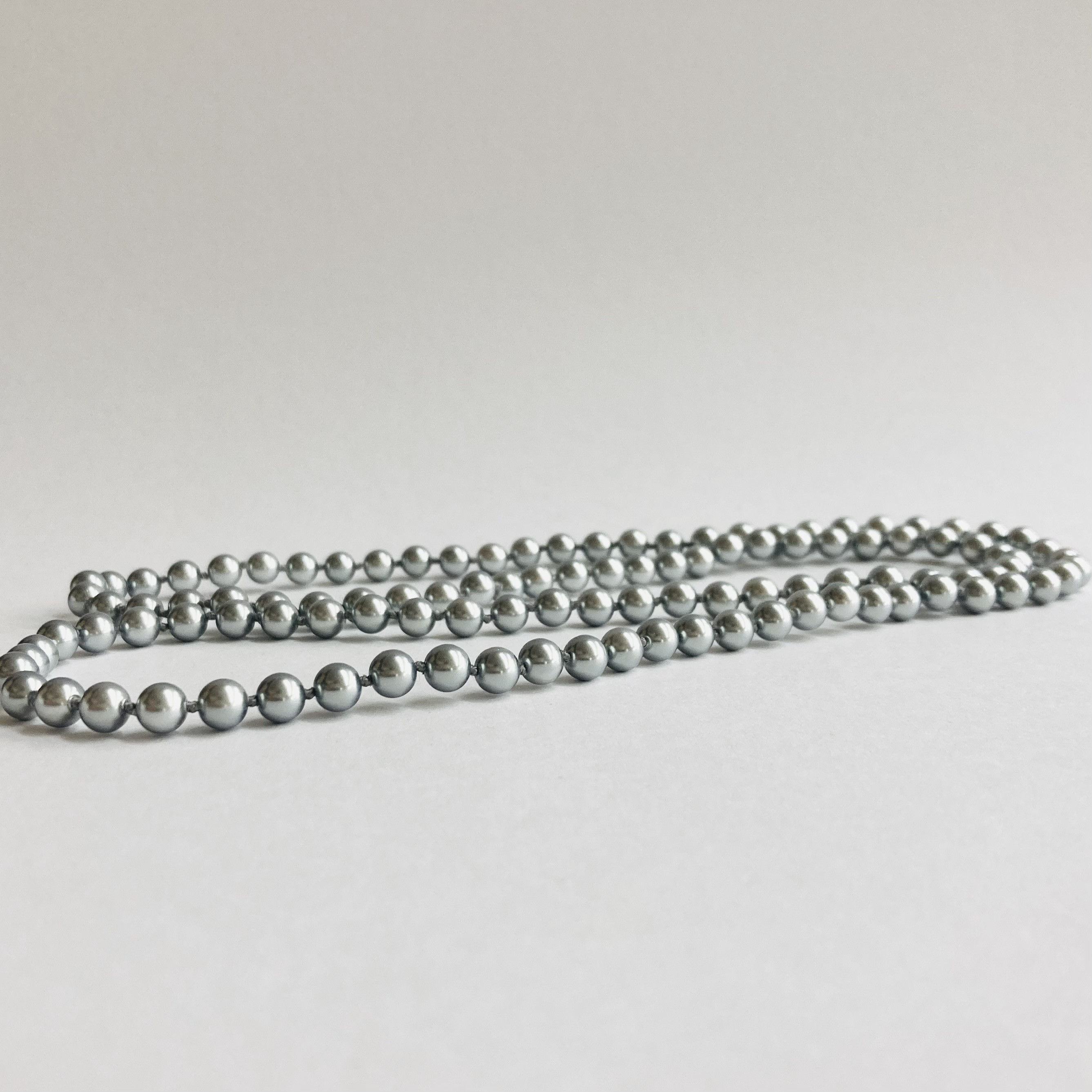 ガラスパールオールノットオペラネックレス/エンドレス加工/約6mm約80cm/グレー/日本製