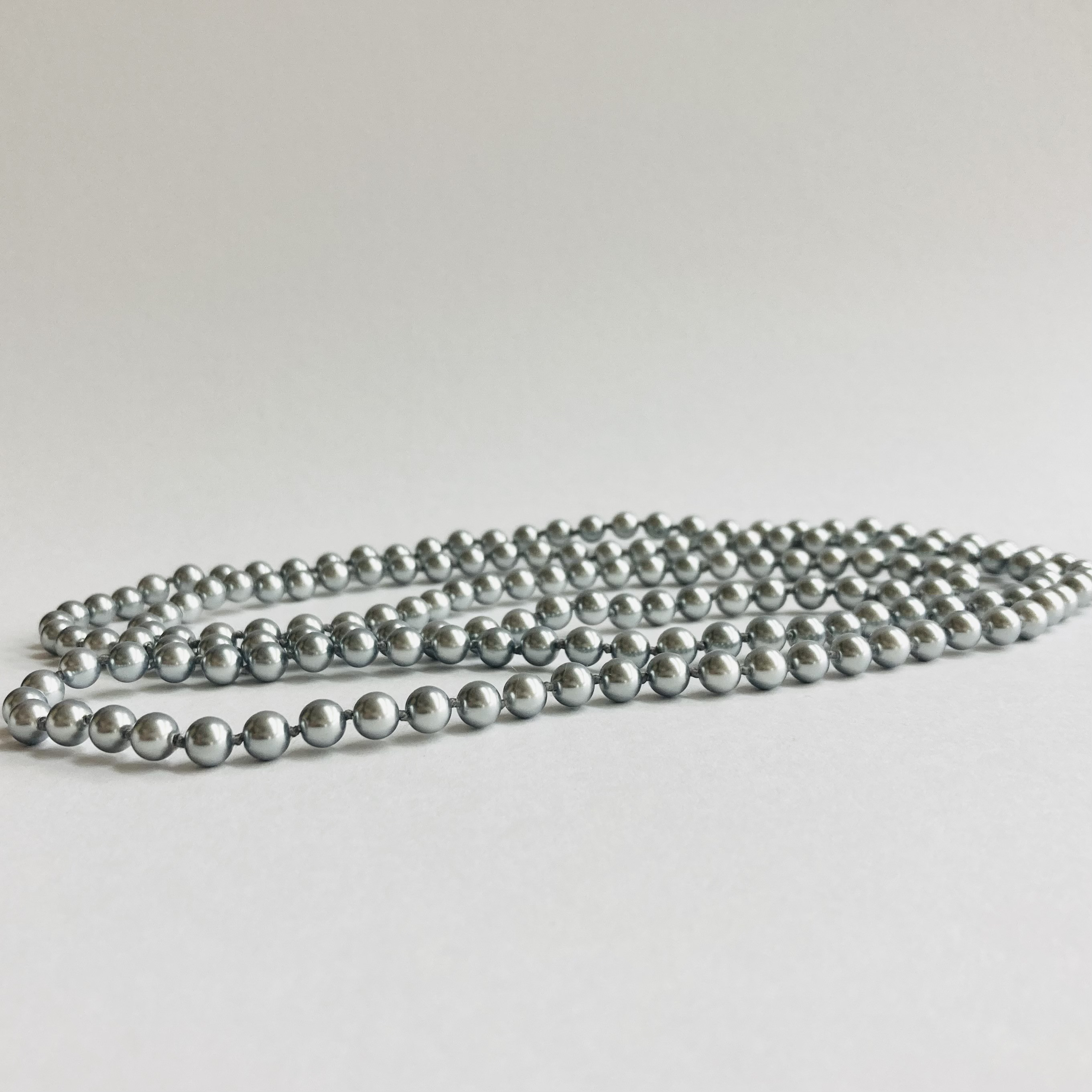 ガラスパール2WayオールノットロングネックレスL/エンドレス加工/6mm約120cm/グレー/日本製