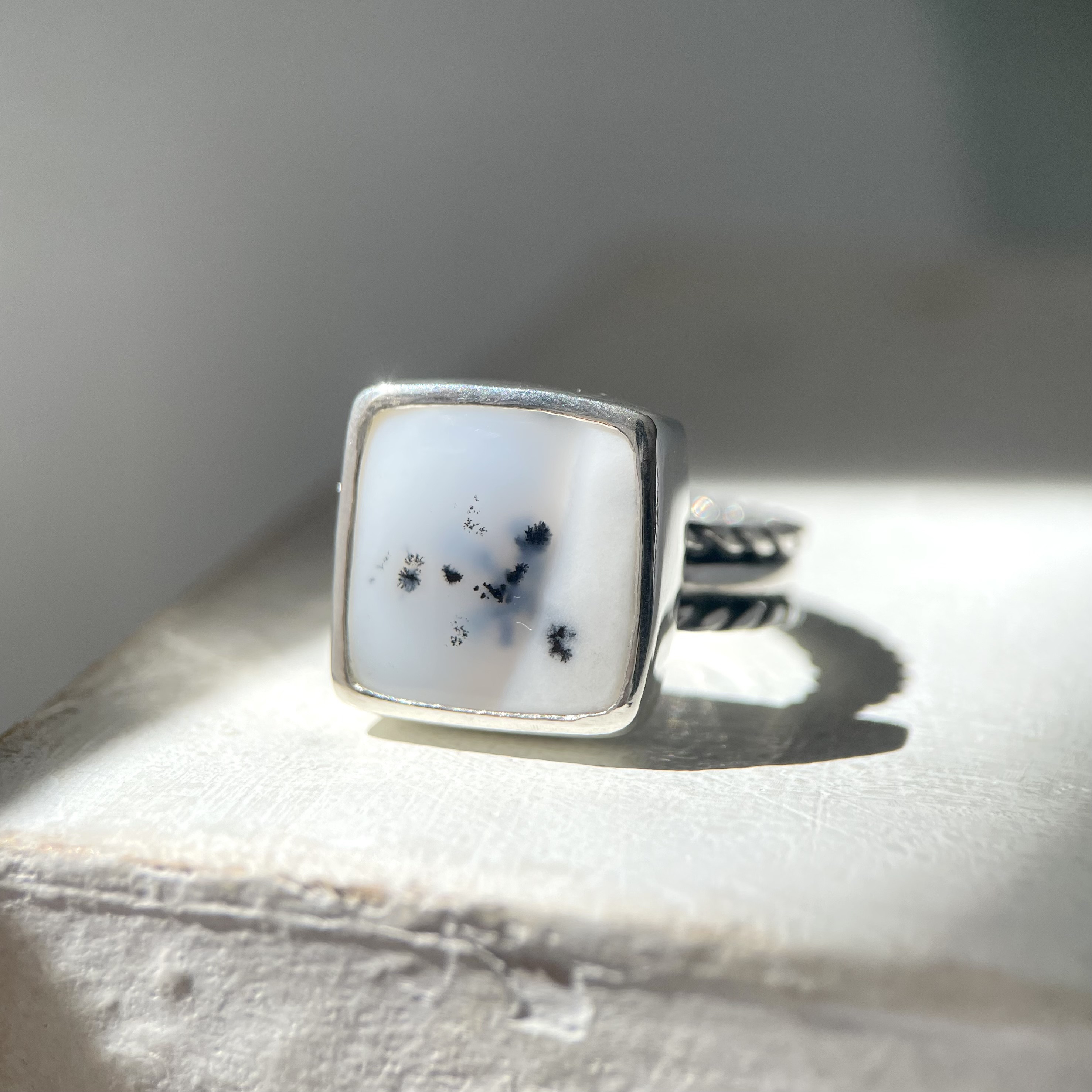 【アイスグレーの中の小さな世界】デンドリックオパールリング　silver950 〈送料無料〉SR-203