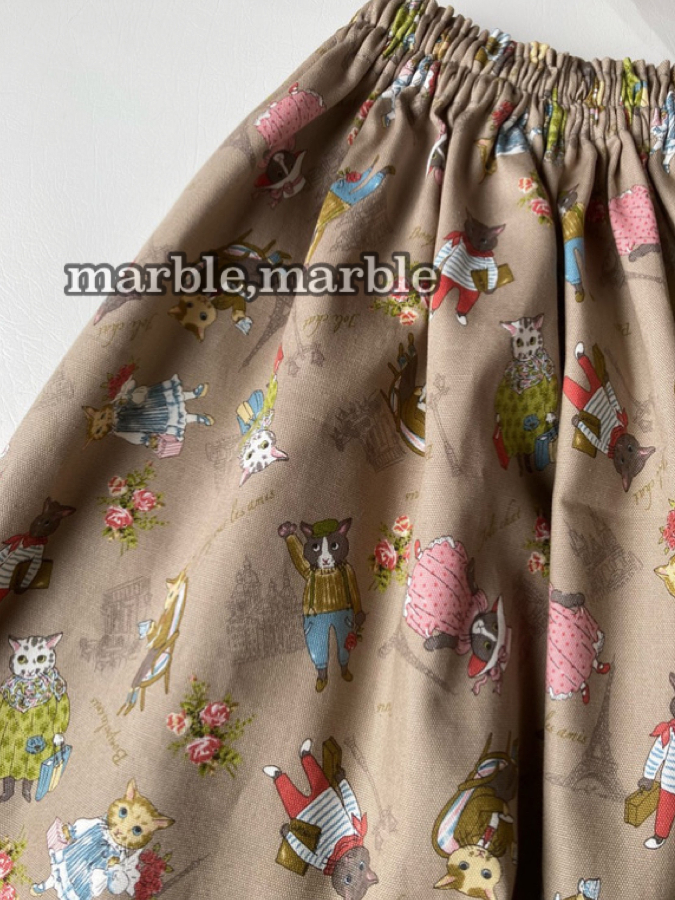 残薄【モカ】丈約73cm  ねこ　猫 可愛い にゃんこ おめかしスカート ネコ  ねこスカート  ギャザースカート