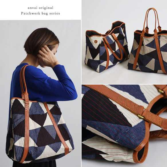 (送料無料)　新作　3wayトート バッグ　パッチワーク　甘織デニム　コットンチノ　革レザー　旅行ボストン鞄　P85A 1枚目の画像