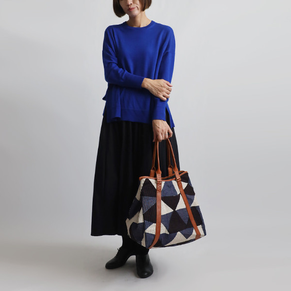 (送料無料)　新作　3wayトート バッグ　パッチワーク　甘織デニム　コットンチノ　革レザー　旅行ボストン鞄　P85A 2枚目の画像