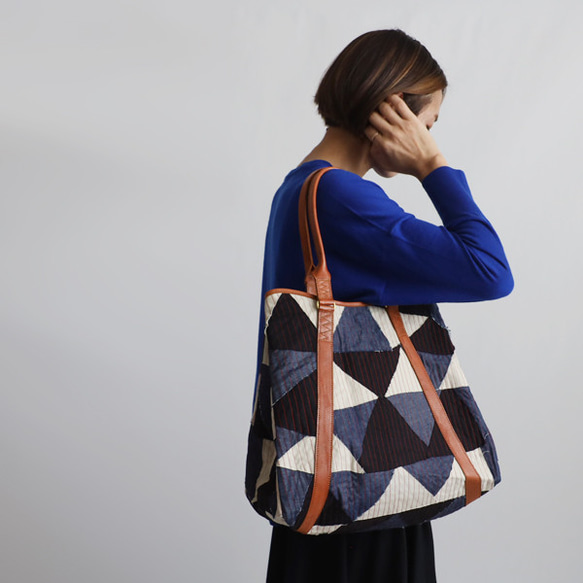 (送料無料)　新作　3wayトート バッグ　パッチワーク　甘織デニム　コットンチノ　革レザー　旅行ボストン鞄　P85A 13枚目の画像