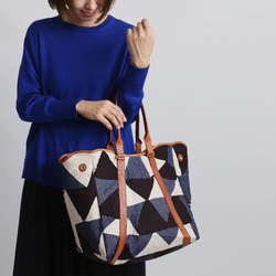 (送料無料)　新作　3wayトート バッグ　パッチワーク　甘織デニム　コットンチノ　革レザー　旅行ボストン鞄　P85A 11枚目の画像