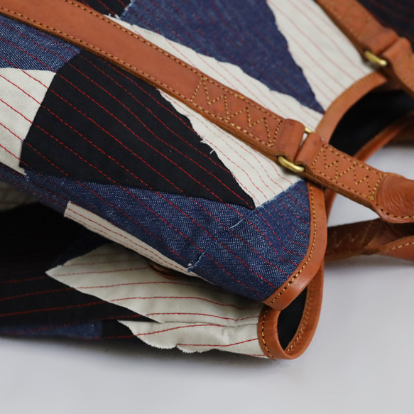 (送料無料)　新作　3wayトート バッグ　パッチワーク　甘織デニム　コットンチノ　革レザー　旅行ボストン鞄　P85A 5枚目の画像