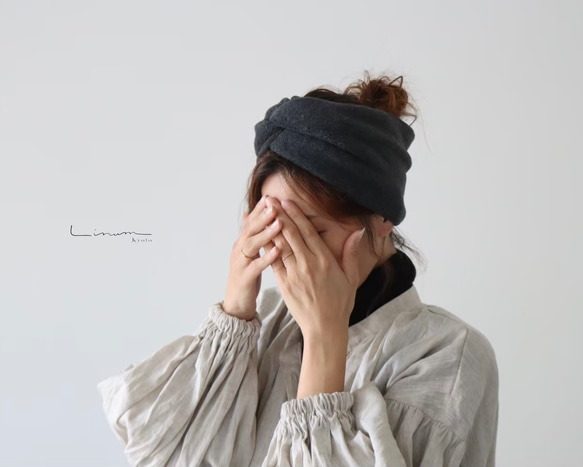 【全９色】おうち時間のまとめ髪をお洒落に／高級メルトンフリースヘアバンド／オリーブ 4枚目の画像