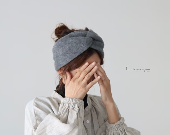 【全９色】おうち時間のまとめ髪をお洒落に／高級メルトンフリースヘアバンド／オリーブ 5枚目の画像