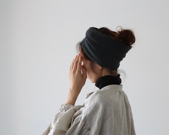 【全９色】おうち時間のまとめ髪をお洒落に／高級メルトンフリースヘアバンド／オリーブ 9枚目の画像