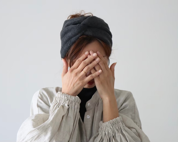 【全９色】おうち時間のまとめ髪をお洒落に／高級メルトンフリースヘアバンド／オリーブ 8枚目の画像