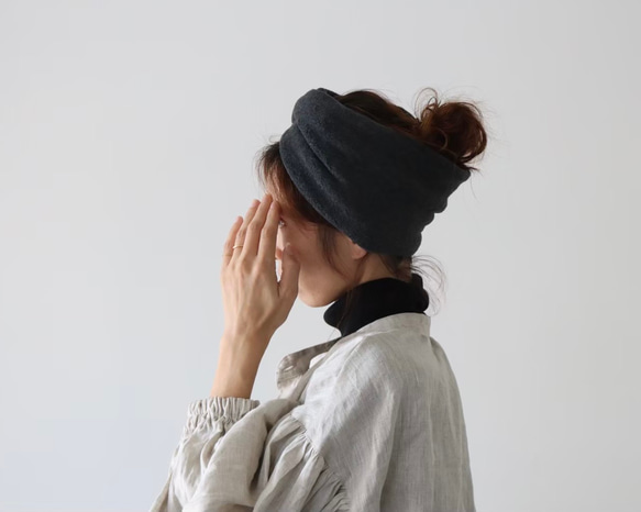 【全９色】おうち時間のまとめ髪をお洒落に／高級メルトンフリースヘアバンド／オリーブ 7枚目の画像