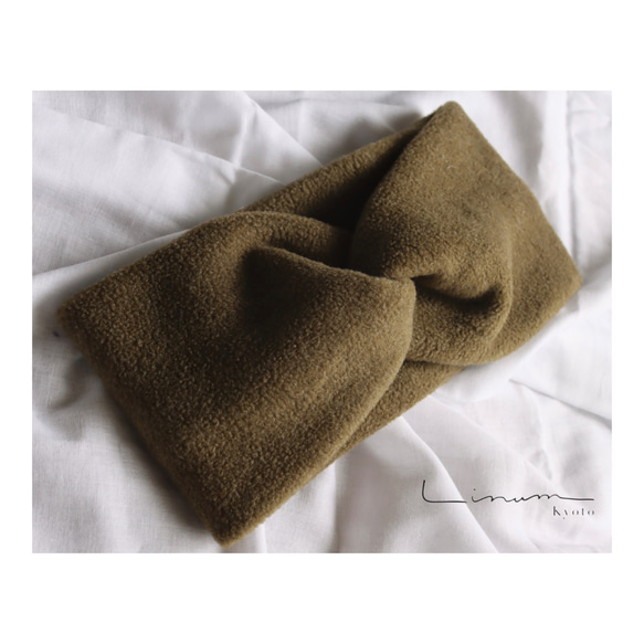 【全９色】おうち時間のまとめ髪をお洒落に／高級メルトンフリースヘアバンド／オリーブ 1枚目の画像