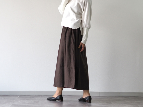 着丈が選べる、四枚はぎ起毛コットンフレアスカート/ブラウン 9枚目の画像